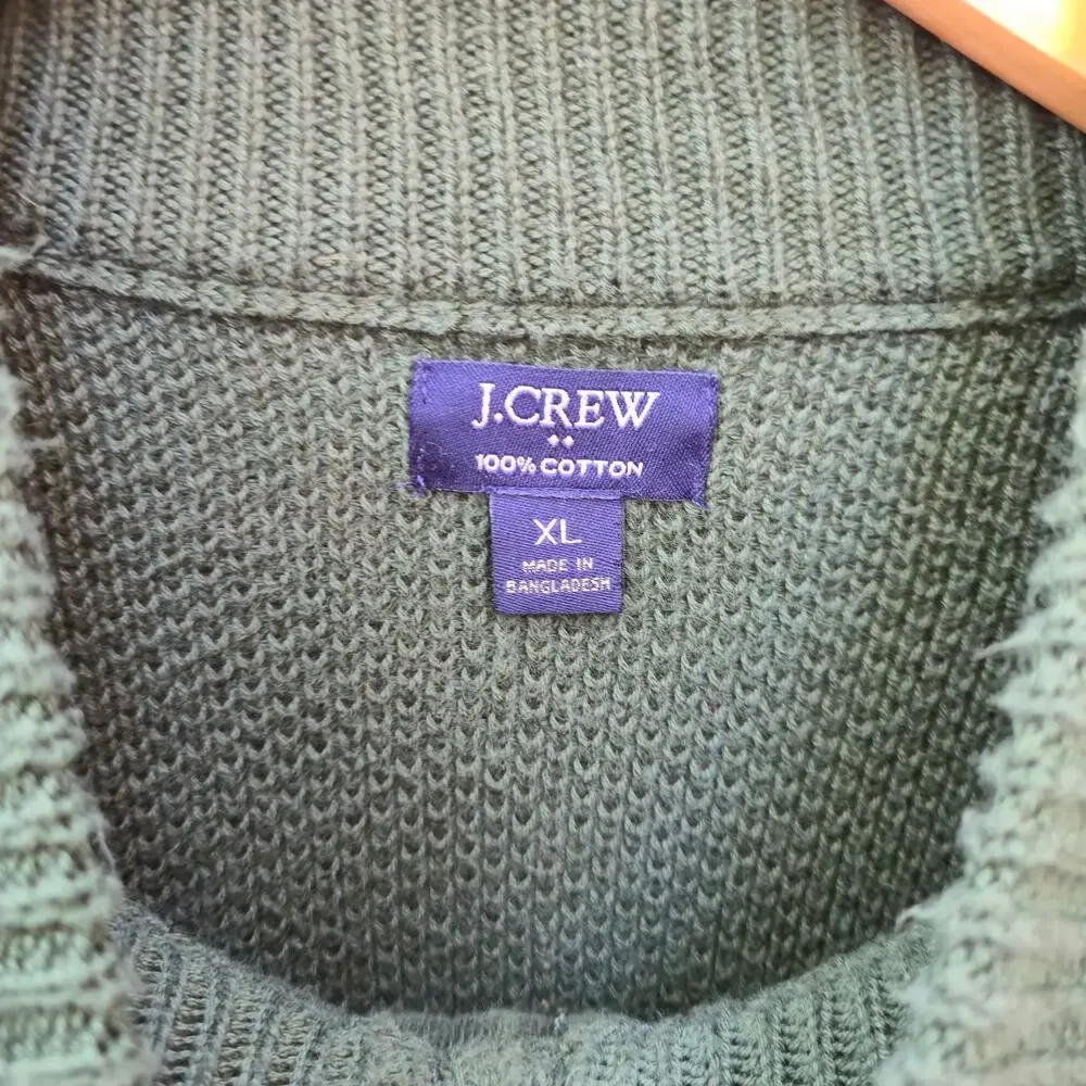 J.CREW 100% Cotton Honeycomb Waffle Knit Quarter-Zip Sweater Green Men's XL
